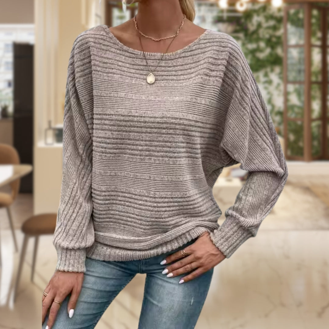 Sylvie | Women's Ribbed Batwing Sleeve Boat Neck Sweater
