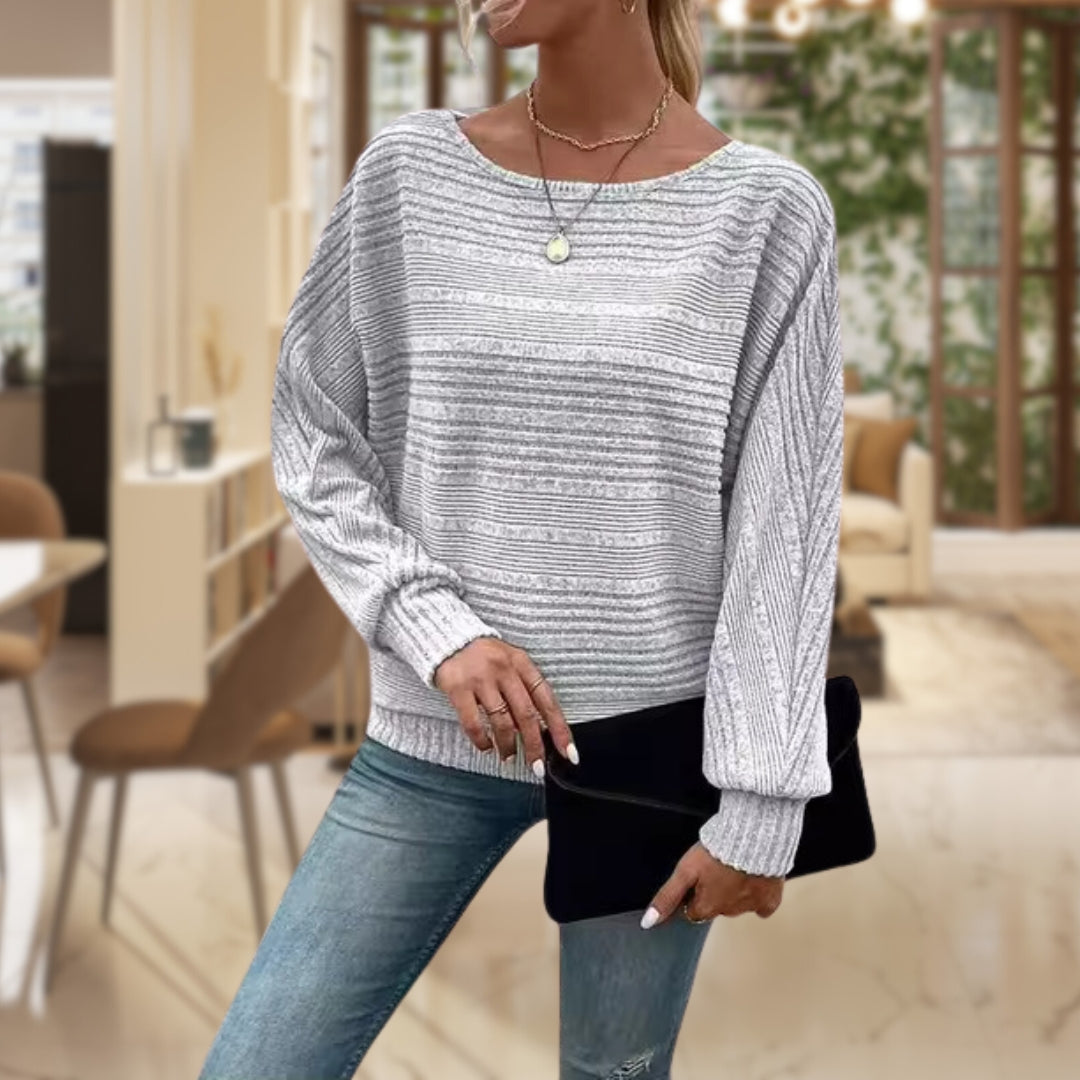 Sylvie | Women's Ribbed Batwing Sleeve Boat Neck Sweater