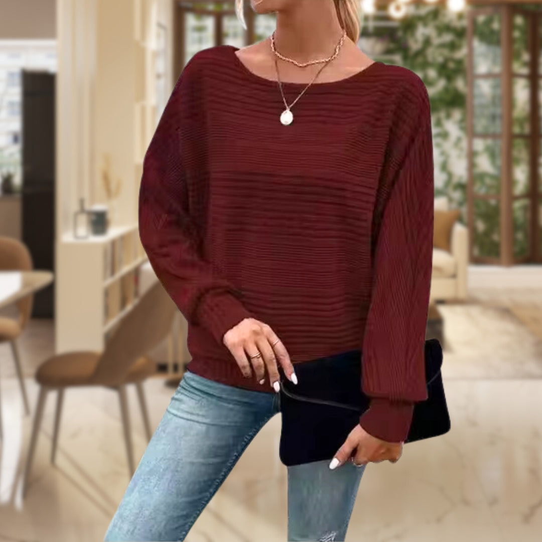 Sylvie | Women's Ribbed Batwing Sleeve Boat Neck Sweater