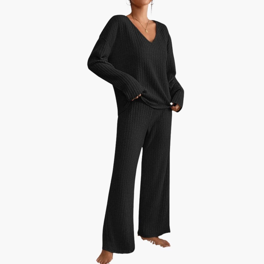 Thalia | Women's V-Neck Ribbed Knit Sweater Set