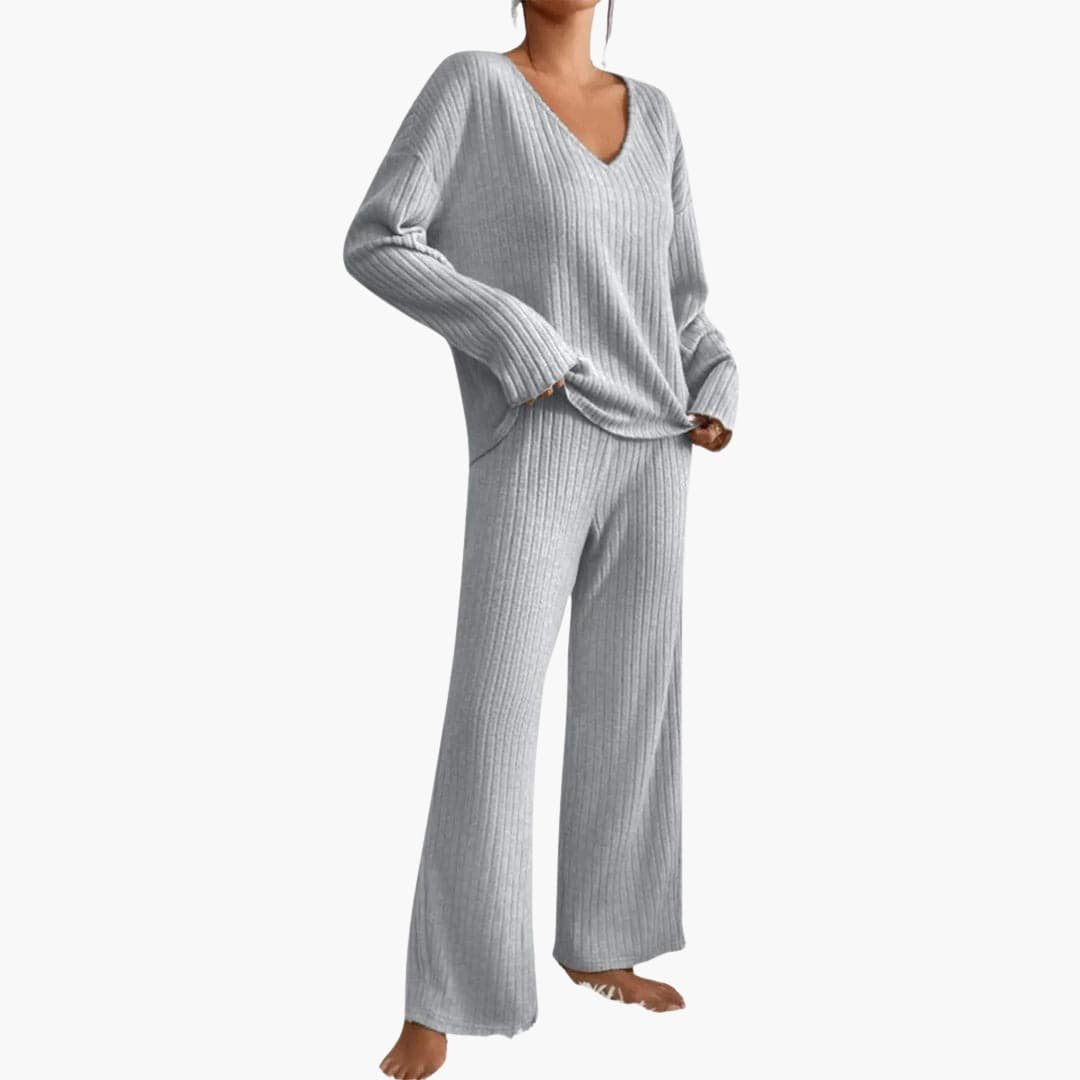 Thalia | Women's V-Neck Ribbed Knit Sweater Set