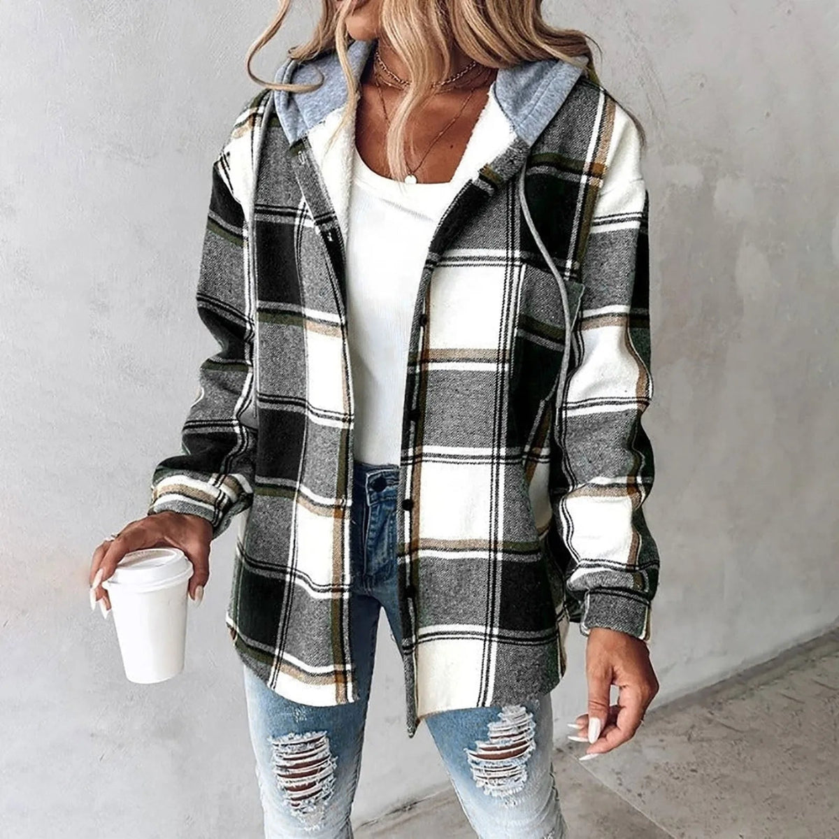 Thistle | Women's Hooded Plaid Checkered Shirt Jacket
