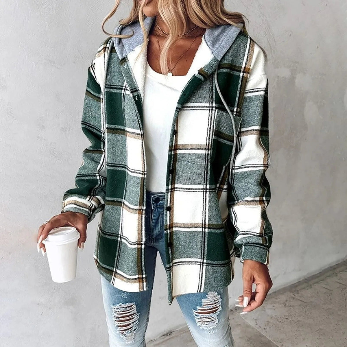 Thistle | Women's Hooded Plaid Checkered Shirt Jacket