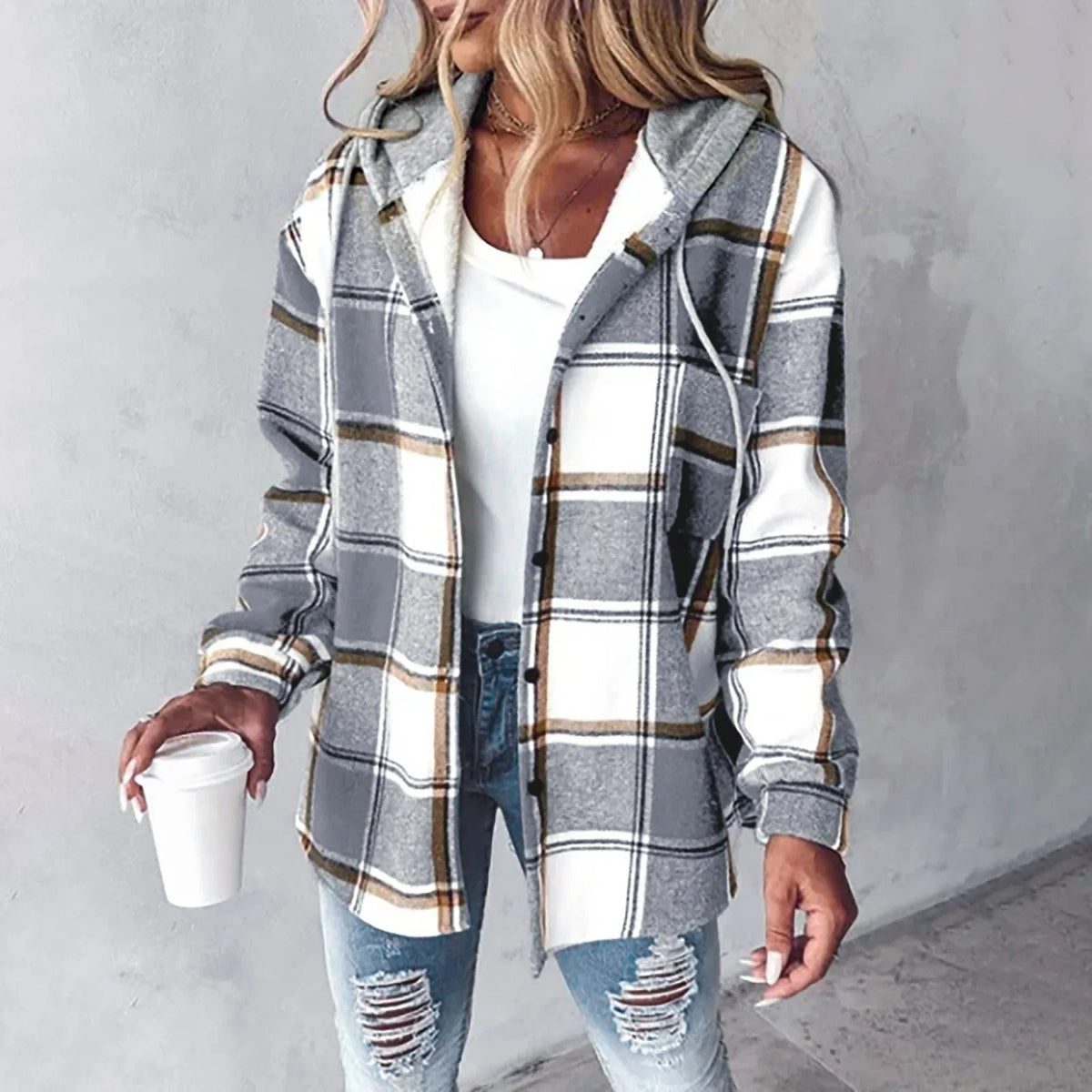 Thistle | Women's Hooded Plaid Checkered Shirt Jacket