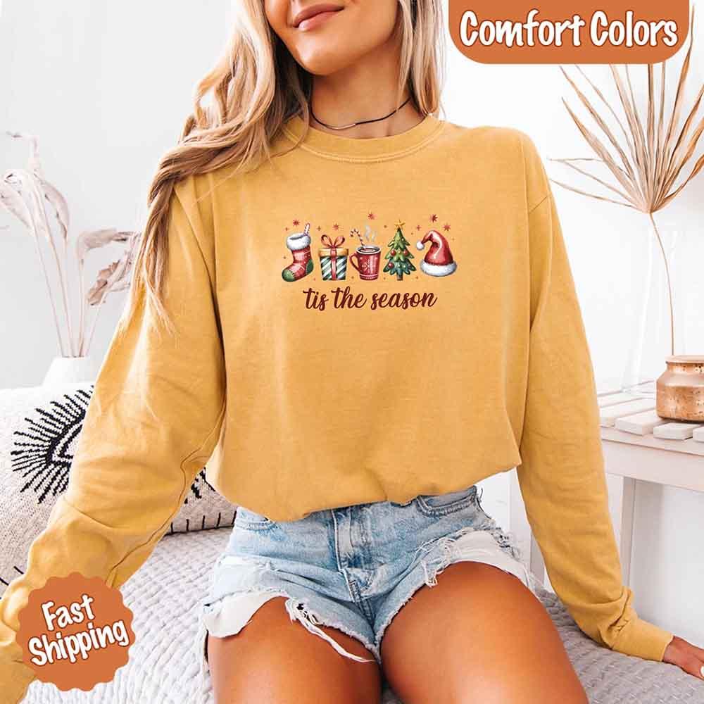 ’Tis the Season Comfort Colors Long Sleeve Christmas Shirt