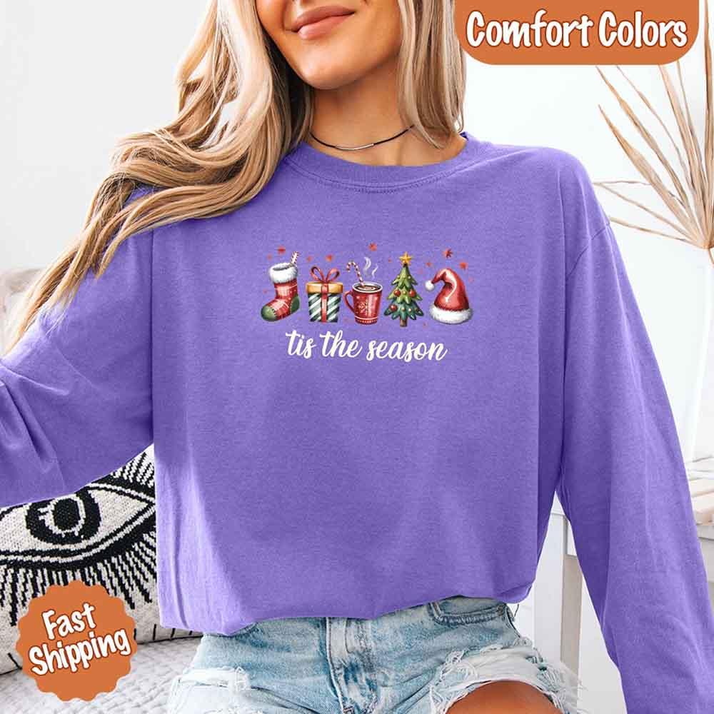 ’Tis the Season Comfort Colors Long Sleeve Christmas Shirt