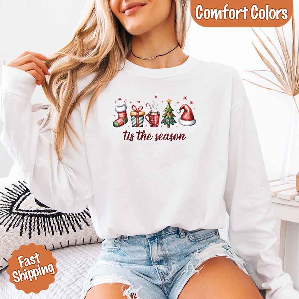 ’Tis the Season Comfort Colors Long Sleeve Christmas Shirt