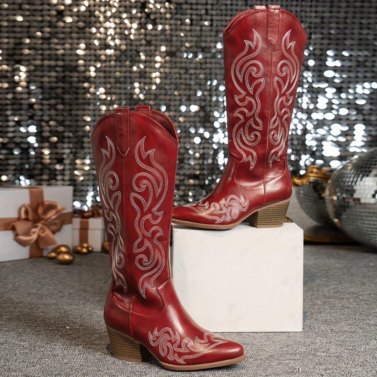Verity | Women's Embroidered Knee-High Block Heel Cowboy Boots