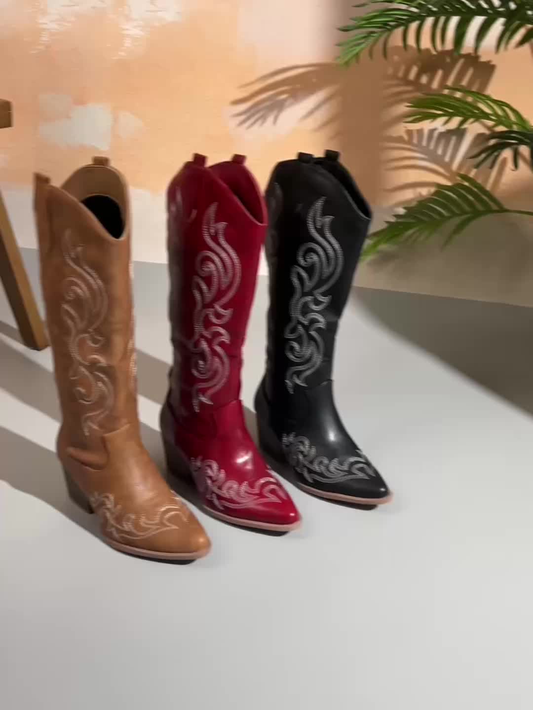 Verity | Women's Embroidered Knee-High Block Heel Cowboy Boots