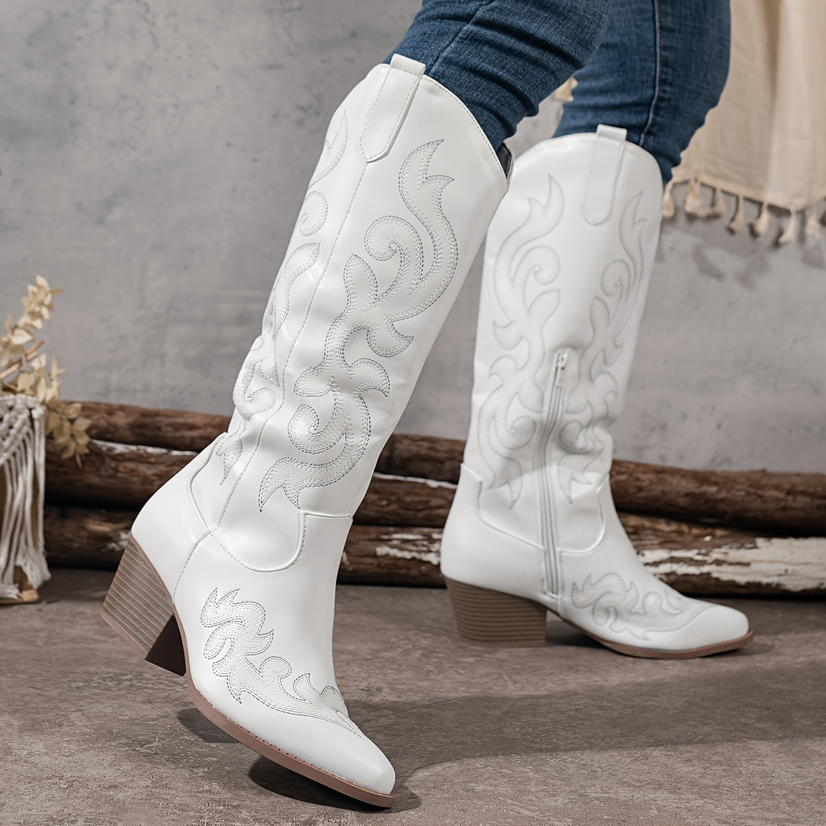 Verity | Women's Embroidered Knee-High Block Heel Cowboy Boots