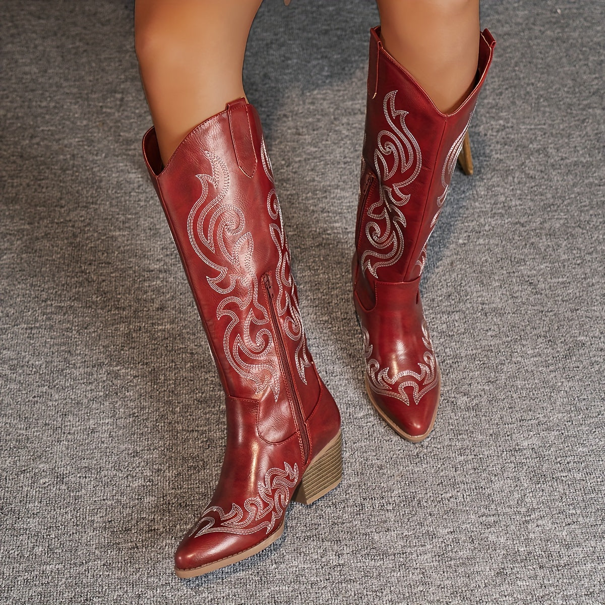 Verity | Women's Embroidered Knee-High Block Heel Cowboy Boots