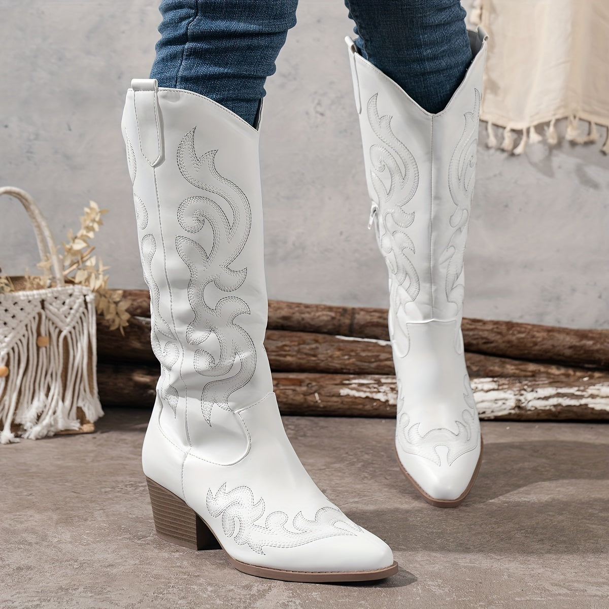 Verity | Women's Embroidered Knee-High Block Heel Cowboy Boots