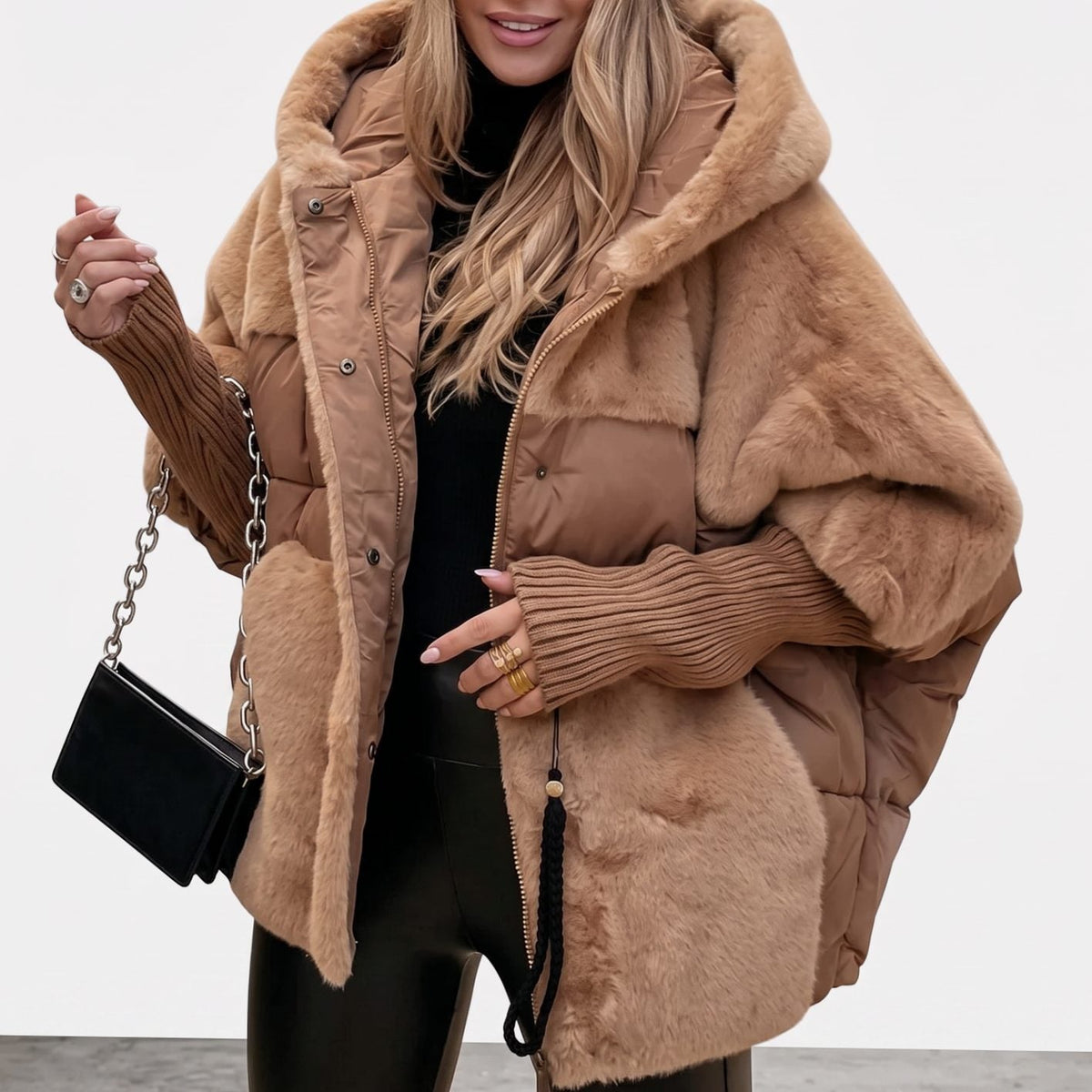 Victoria | Women's Faux Fur Quilted Plush Hooded Coat