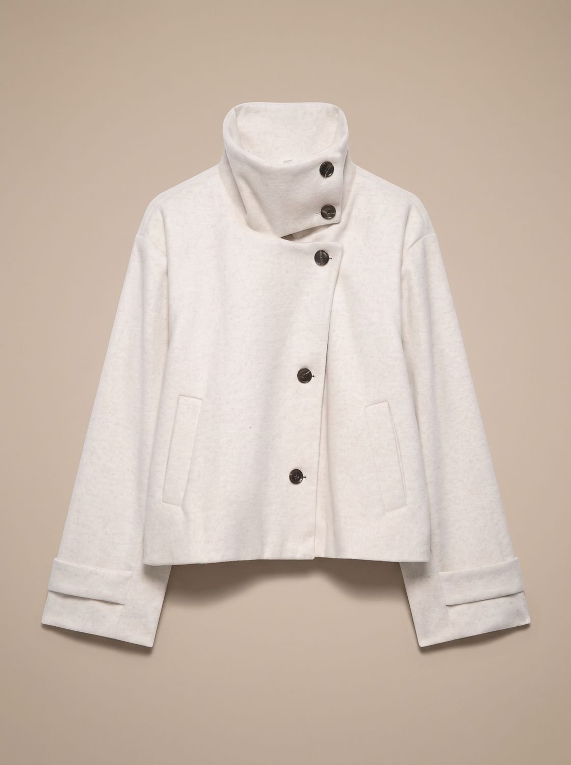 Victoria | Women's High Neck Wool Blend Stand Collar Button-Front Short Coat