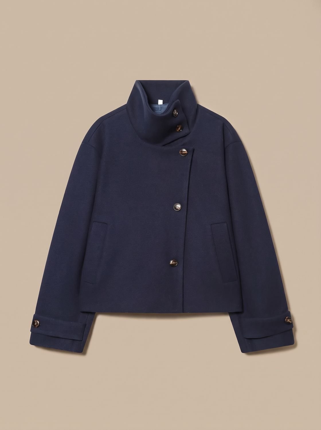 Victoria | Women's High Neck Wool Blend Stand Collar Button-Front Short Coat