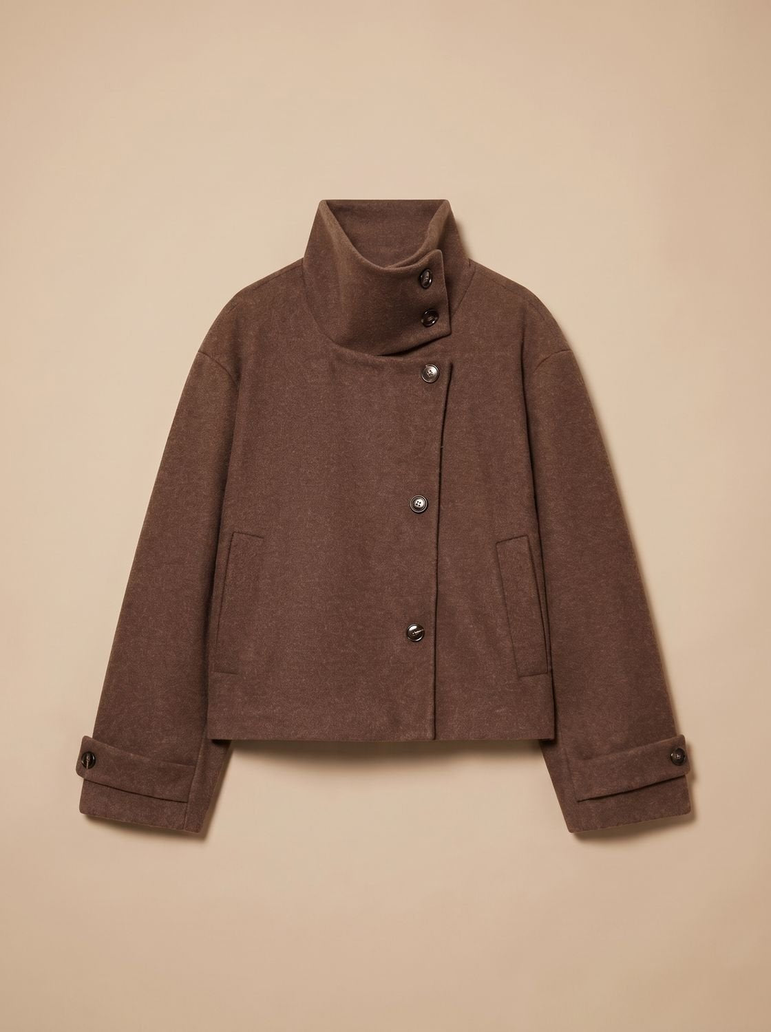 Victoria | Women's High Neck Wool Blend Stand Collar Button-Front Short Coat