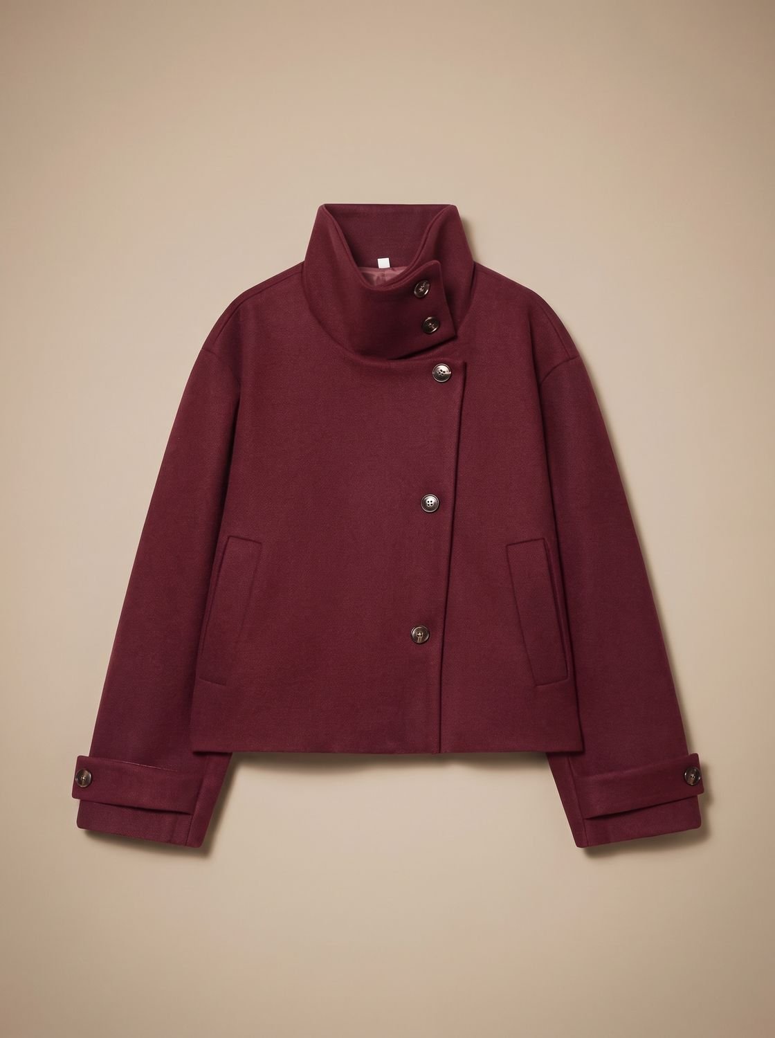 Victoria | Women's High Neck Wool Blend Stand Collar Button-Front Short Coat