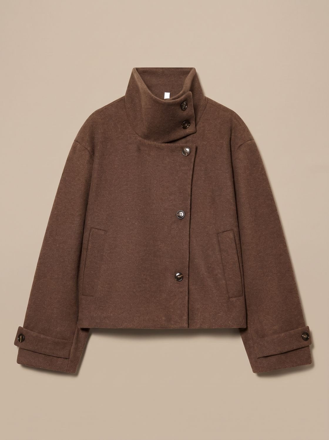 Victoria | Women's High Neck Wool Blend Stand Collar Button-Front Short Coat