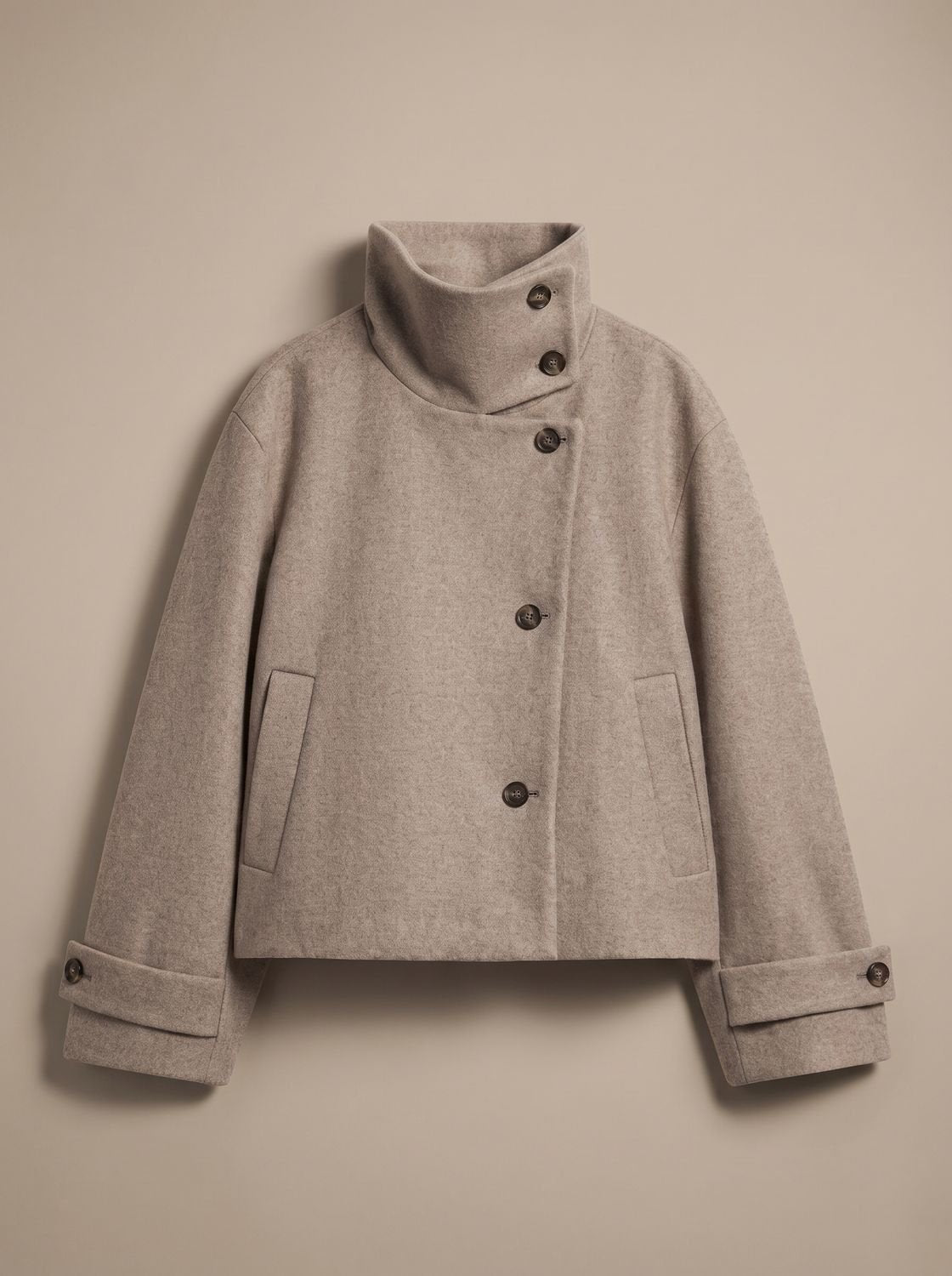 Victoria | Women's High Neck Wool Blend Stand Collar Button-Front Short Coat
