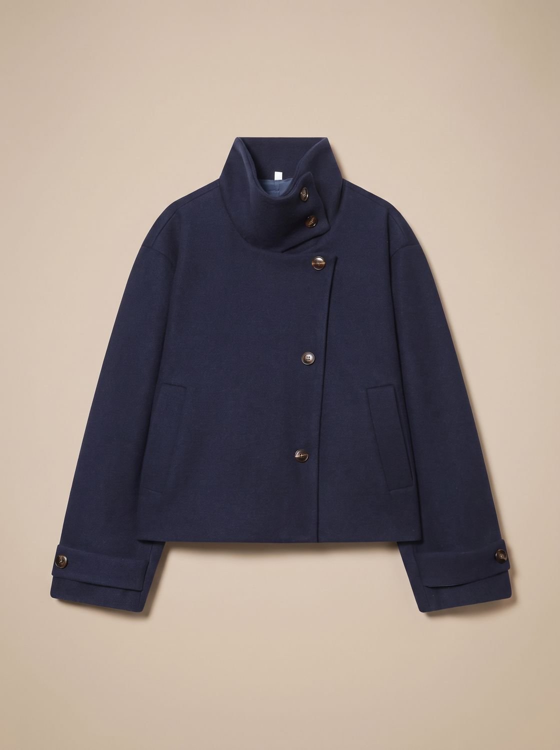 Victoria | Women's High Neck Wool Blend Stand Collar Button-Front Short Coat