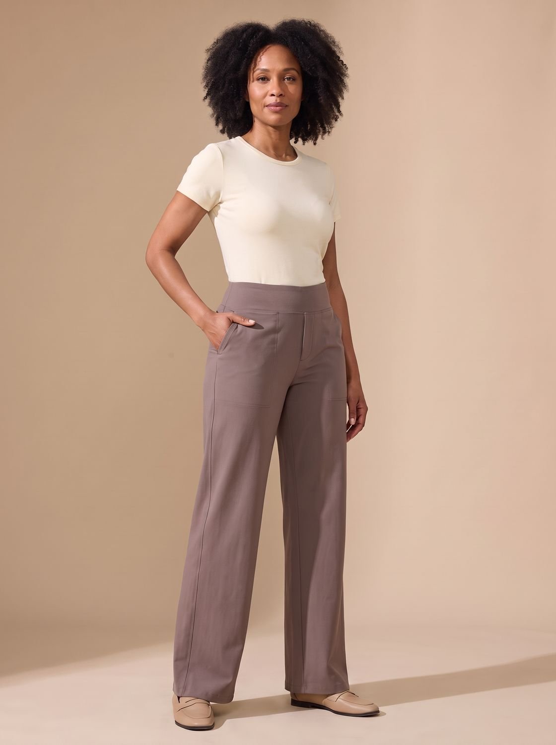 Victoria | Women's High-Waist Wide-Leg Stretch Pants with Pockets
