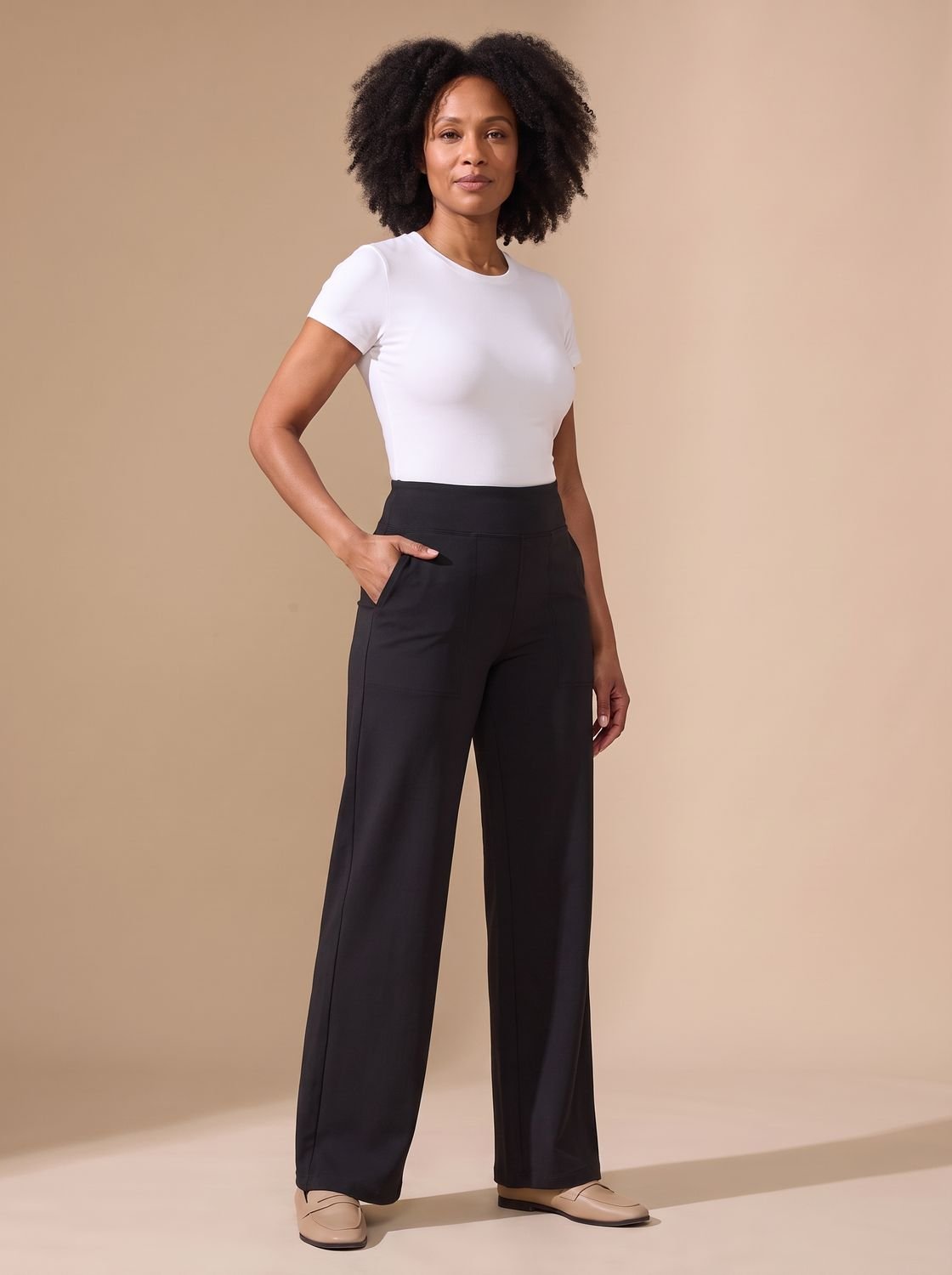 Victoria | Women's High-Waist Wide-Leg Stretch Pants with Pockets