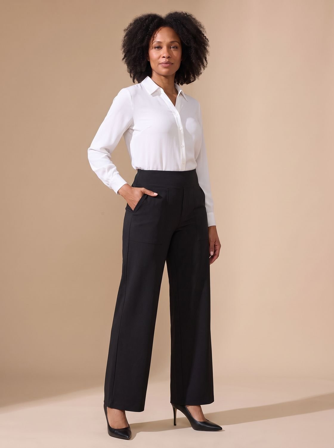 Victoria | Women's High-Waist Wide-Leg Stretch Pants with Pockets