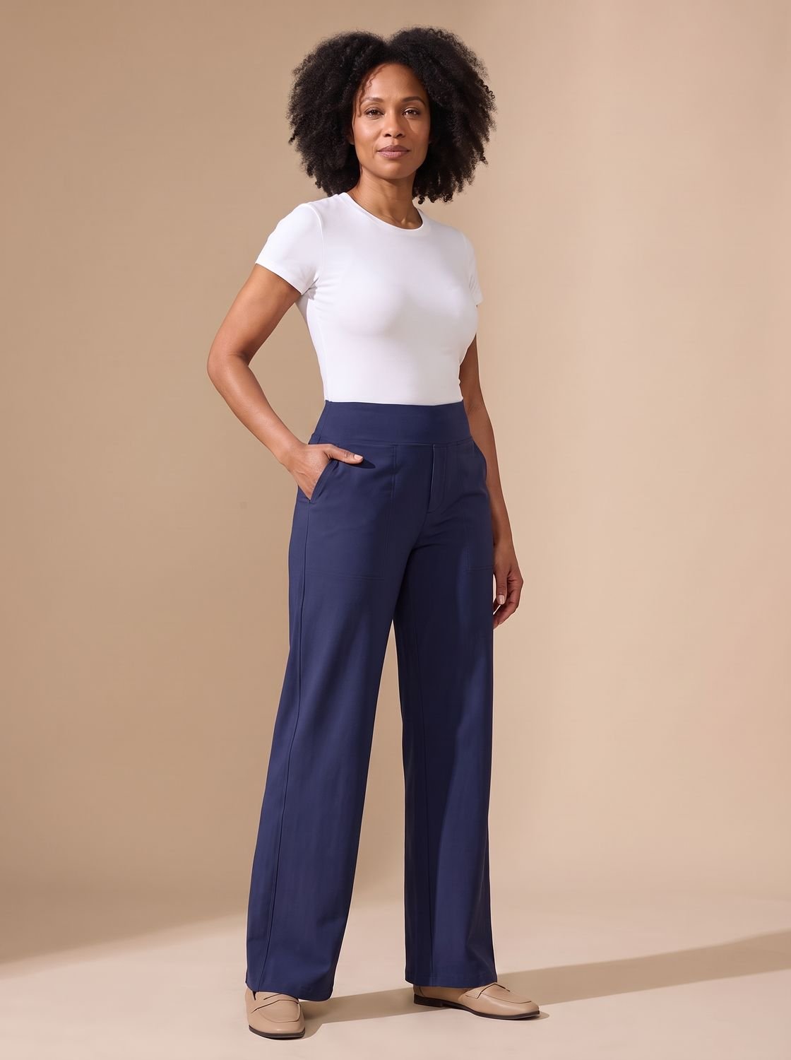 Victoria | Women's High-Waist Wide-Leg Stretch Pants with Pockets