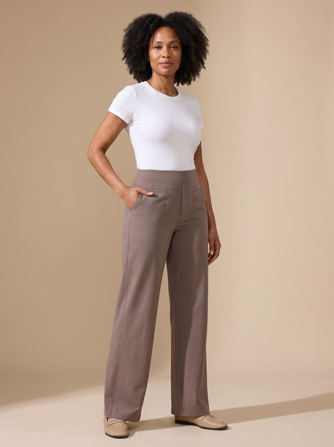 Victoria | Women's High-Waist Wide-Leg Stretch Pants with Pockets