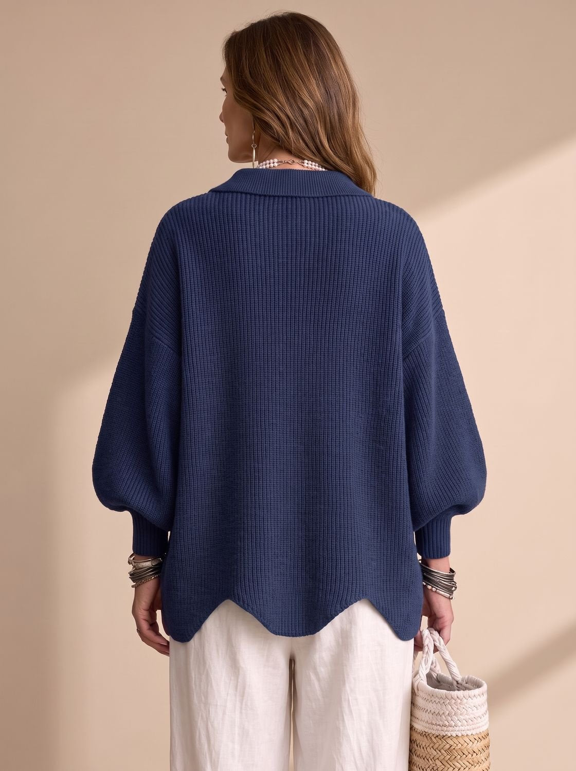 Victoria | Women's Oversized Lantern-Sleeve Gold-Button Knit Cardigan