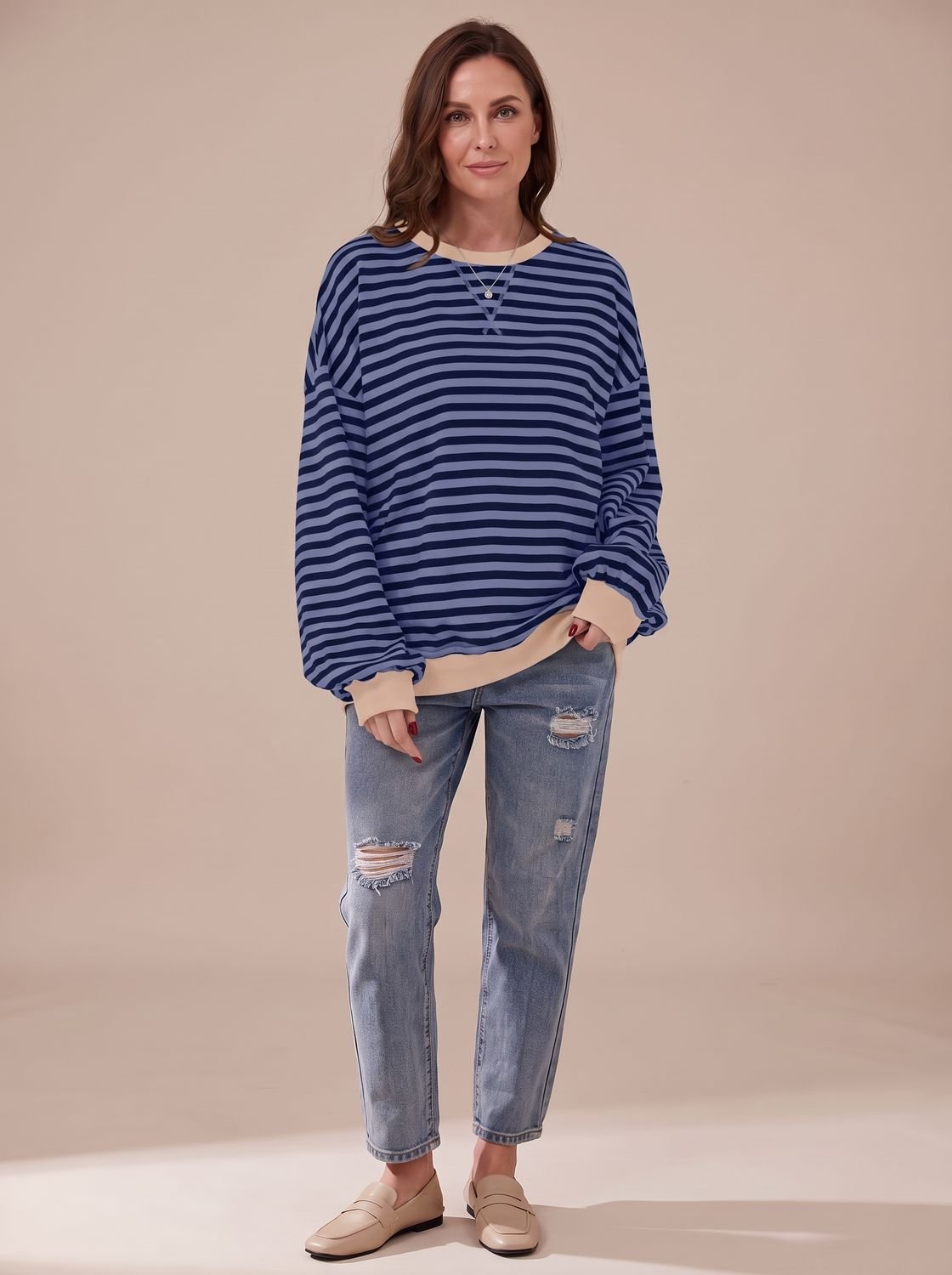 Victoria | Women's Retro Striped Oversized Crewneck Sweatshirt