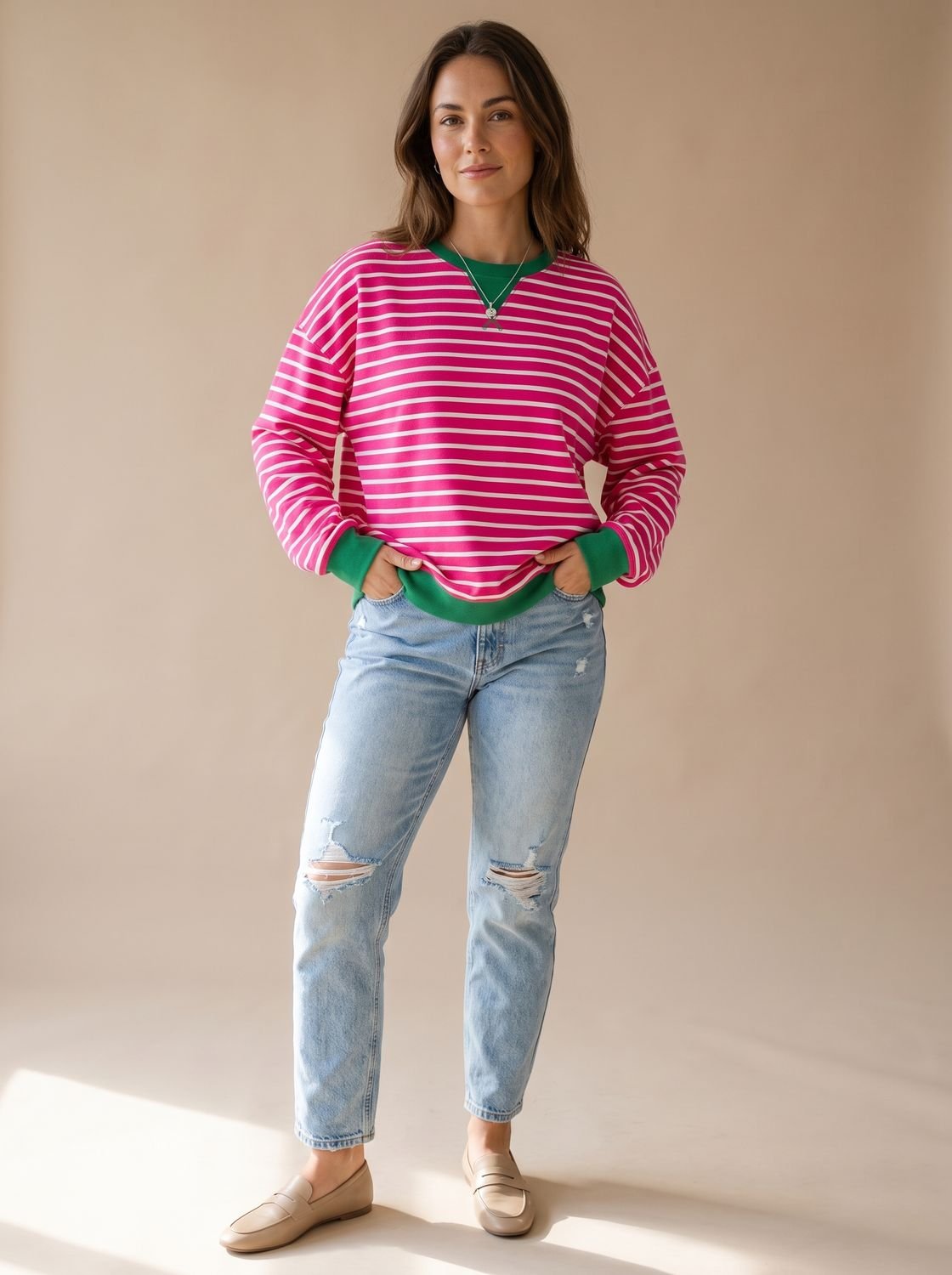 Victoria | Women's Retro Striped Oversized Crewneck Sweatshirt