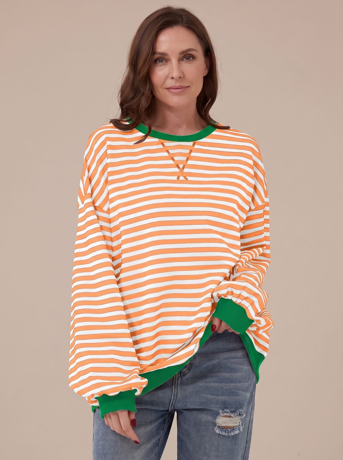 Victoria | Women's Retro Striped Oversized Crewneck Sweatshirt