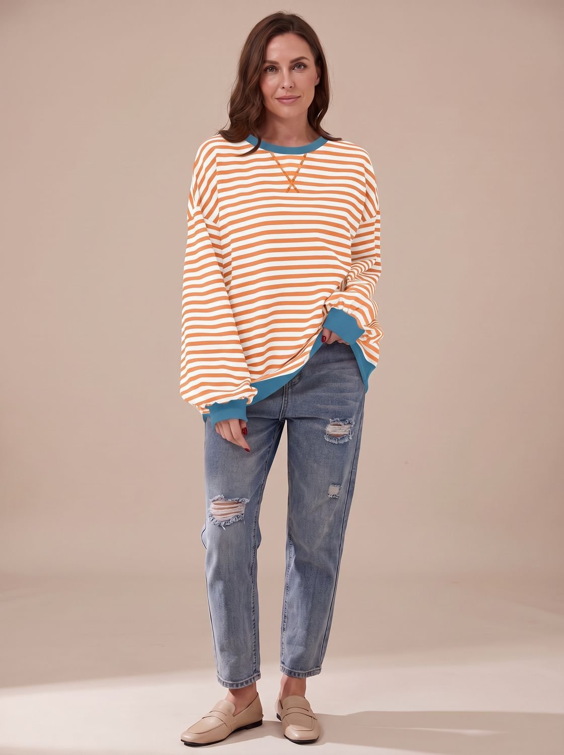 Victoria | Women's Retro Striped Oversized Crewneck Sweatshirt