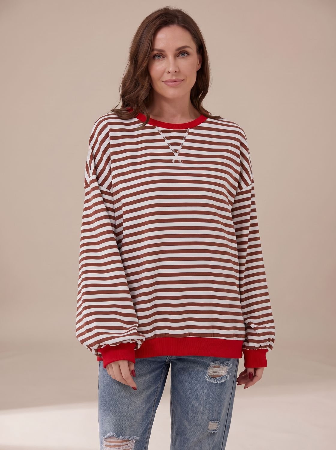 Victoria | Women's Retro Striped Oversized Crewneck Sweatshirt