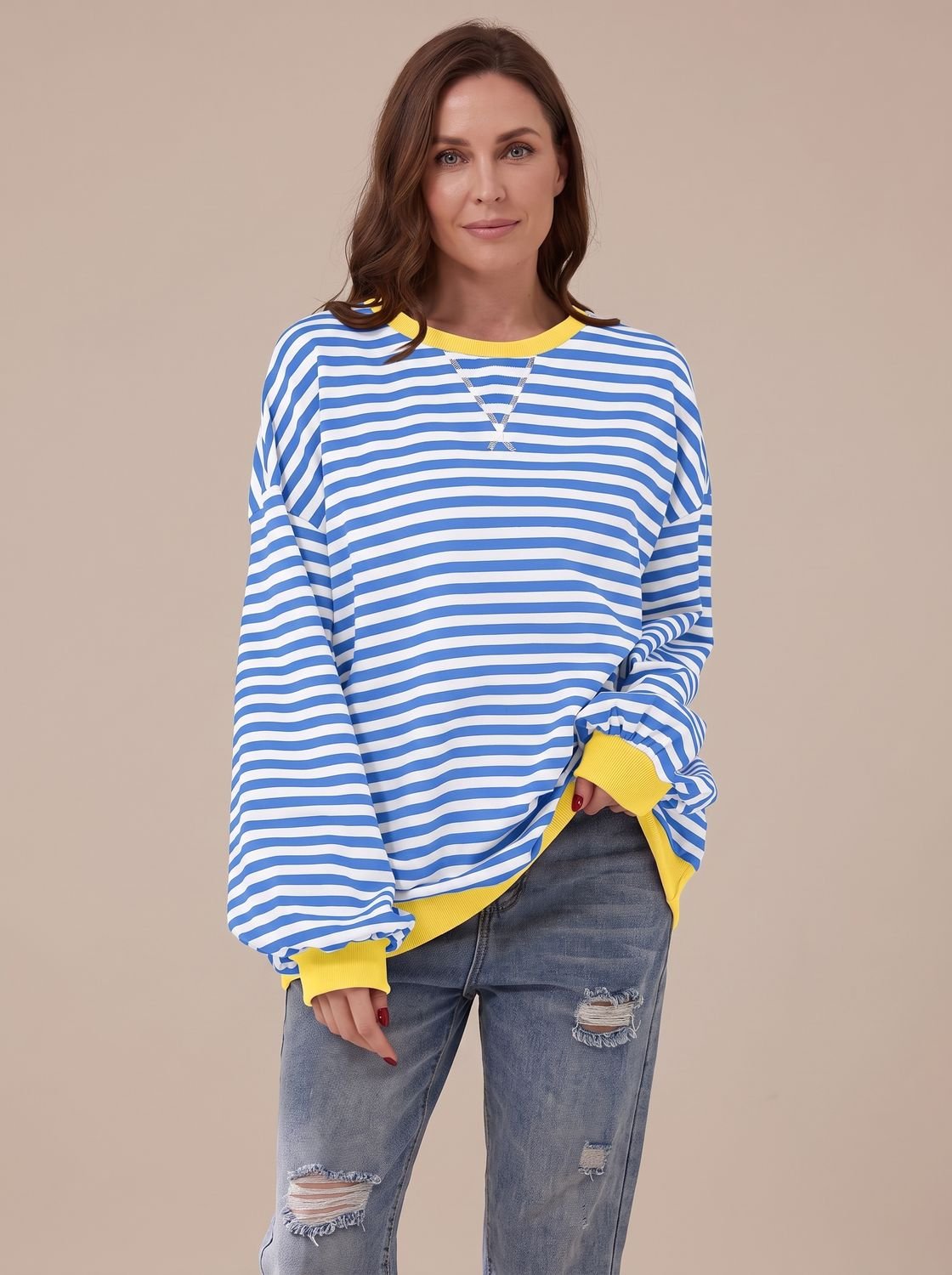 Victoria | Women's Retro Striped Oversized Crewneck Sweatshirt