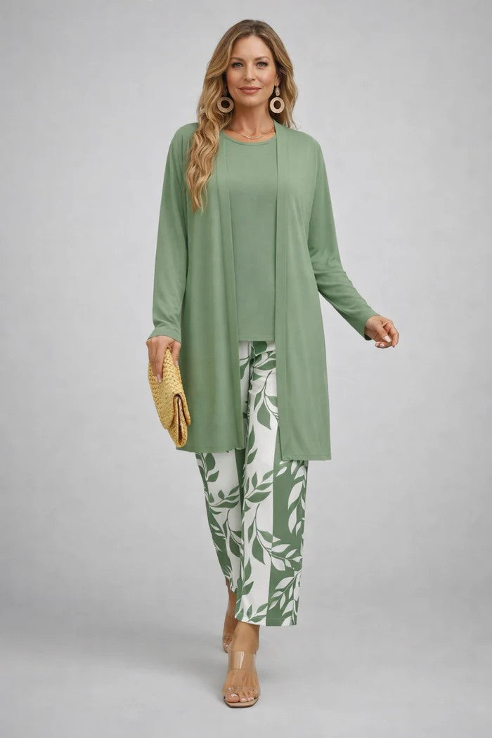 Vivienne | Women's Printed Open Front Cardigan Three-Piece Set