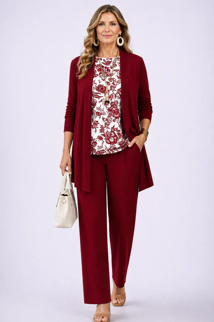 Vivienne | Women's Printed Open Front Cardigan Three-Piece Set