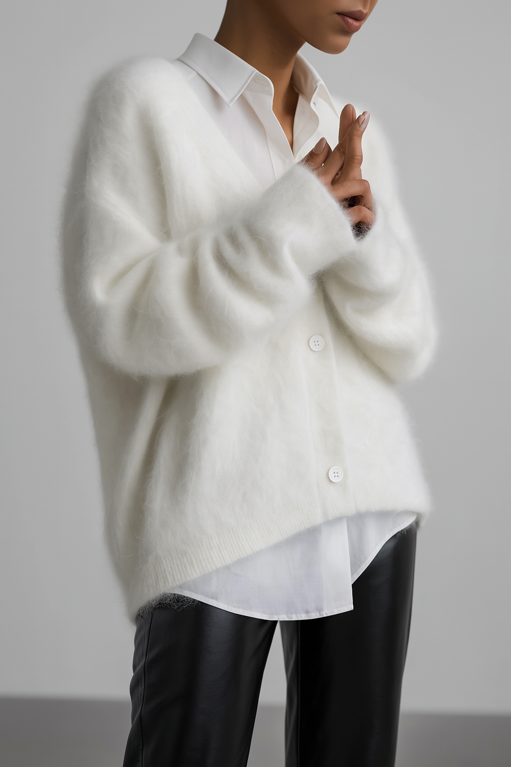 Vivienne | Women's V-Neck Button Down Fuzzy Cardigan