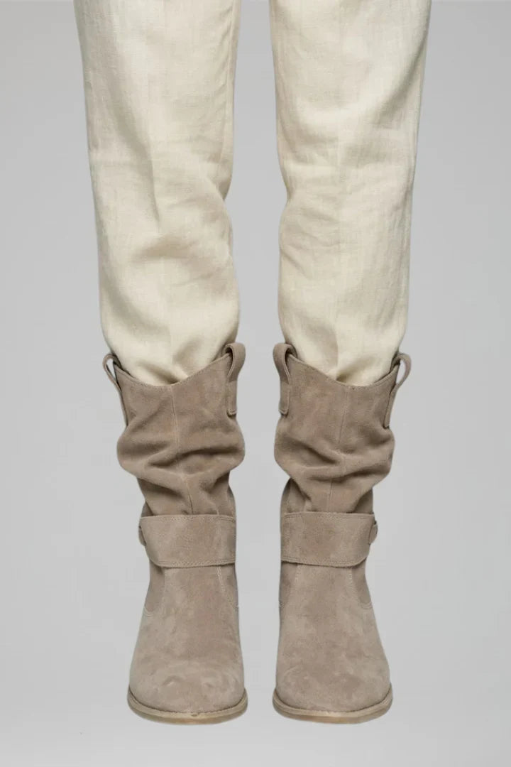 Wide Calf Women's Mid-Calf Slouchy Faux Suede Boots with Low Block Heel