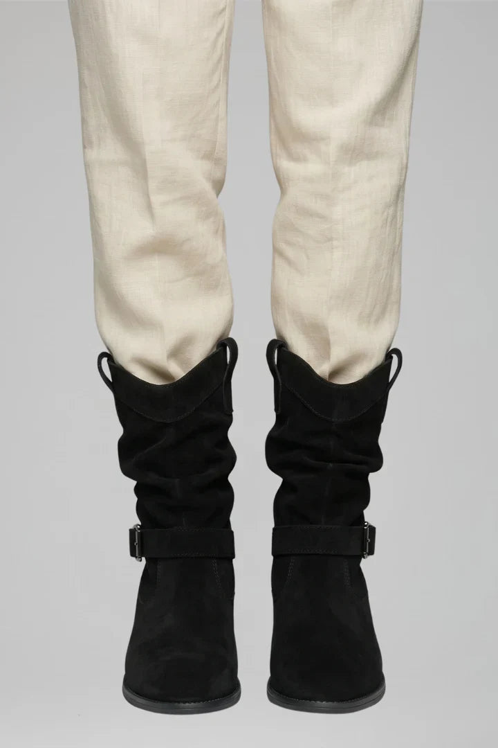 Wide Calf Women's Mid-Calf Slouchy Faux Suede Boots with Low Block Heel