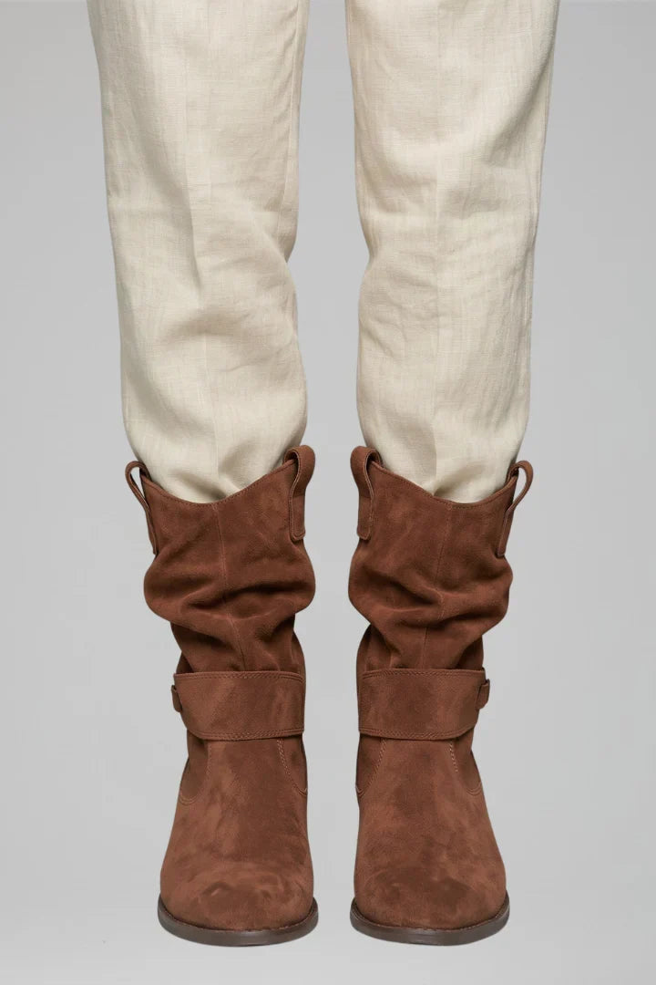 Wide Calf Women's Mid-Calf Slouchy Faux Suede Boots with Low Block Heel