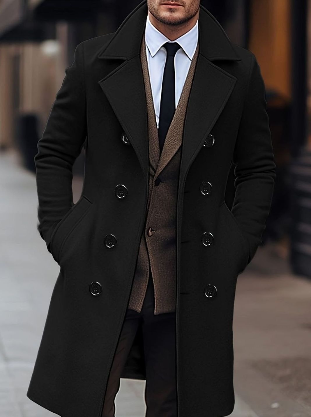 William | Men's Double-Breasted Tailored Wool Overcoat