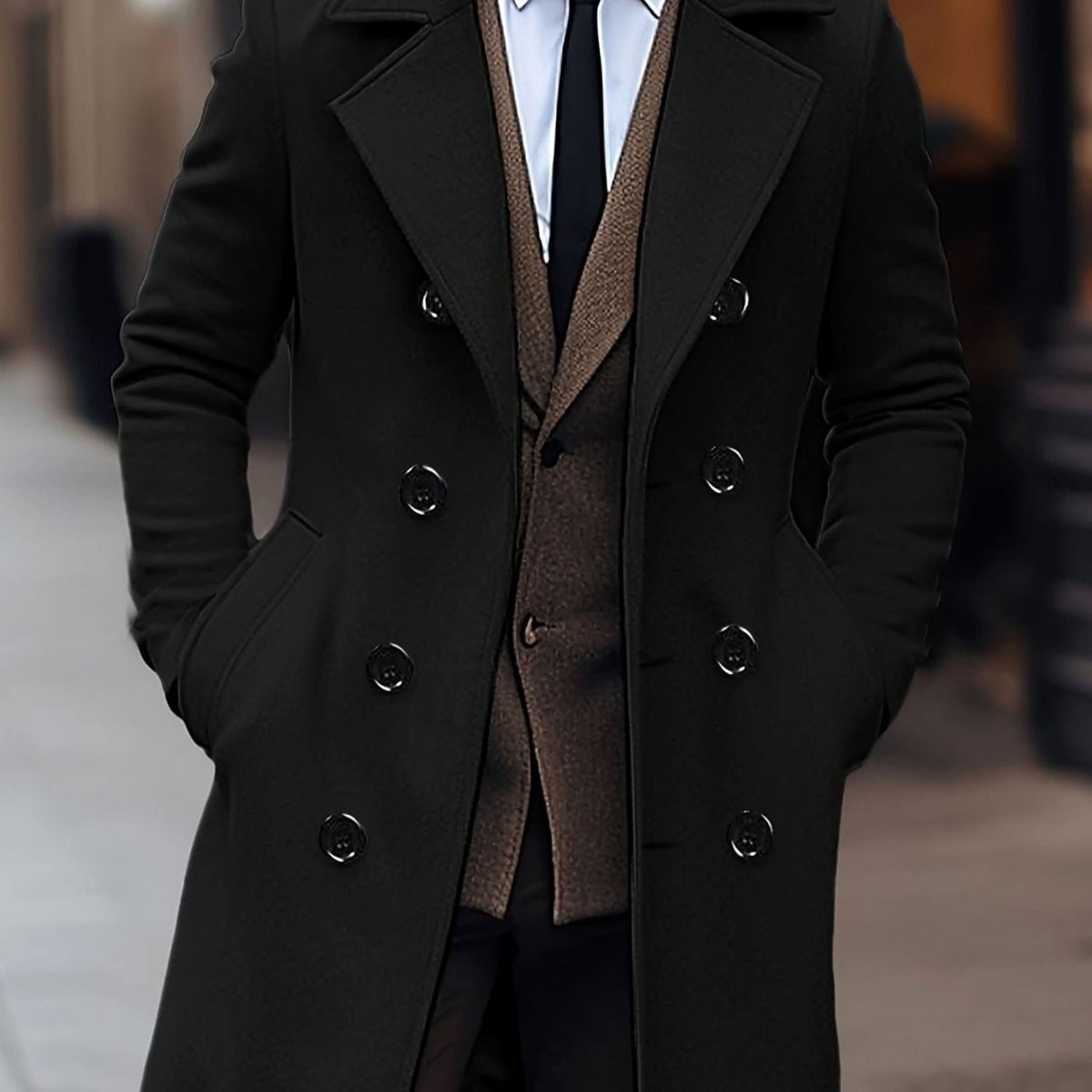 William | Men's Double-Breasted Tailored Wool Overcoat