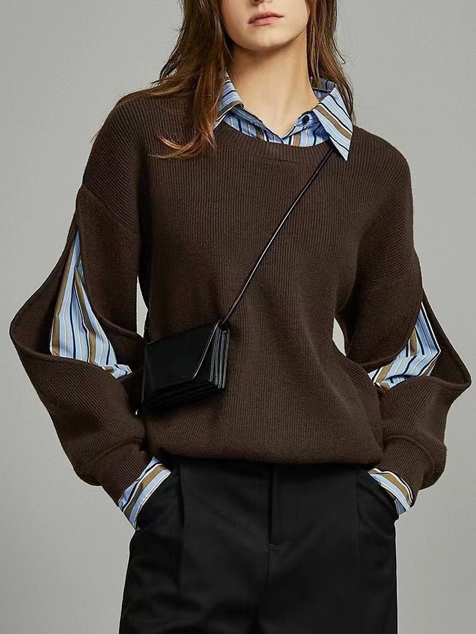 Women's 2 in 1 Ribbed Cutout Sweater | Open Elbow Knit
