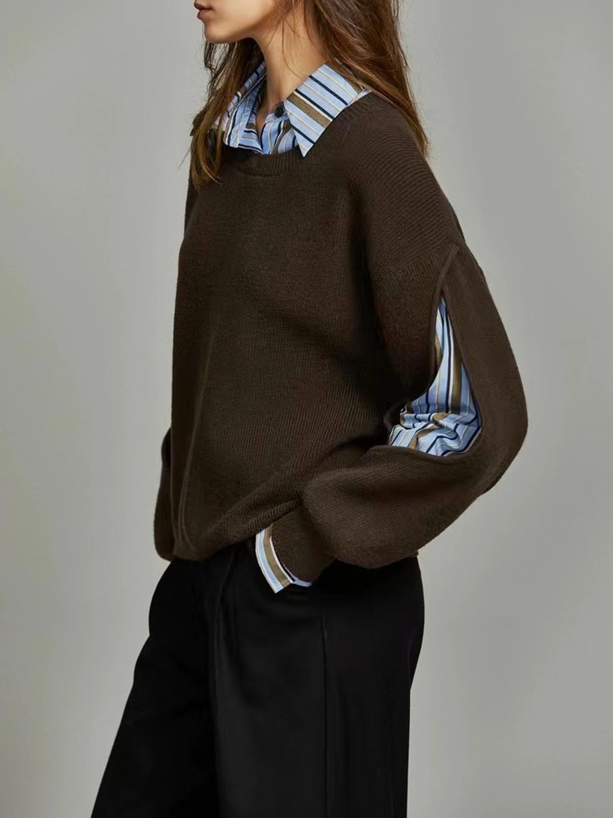 Women's 2 in 1 Ribbed Cutout Sweater | Open Elbow Knit