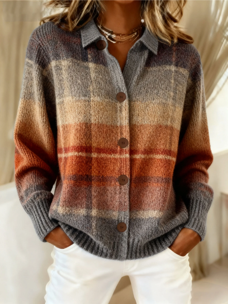 Women's Autumn Ombre Plaid Cardigan Knitwear