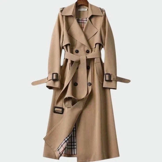 Women's Belted Double-Breasted Long Trench Coat