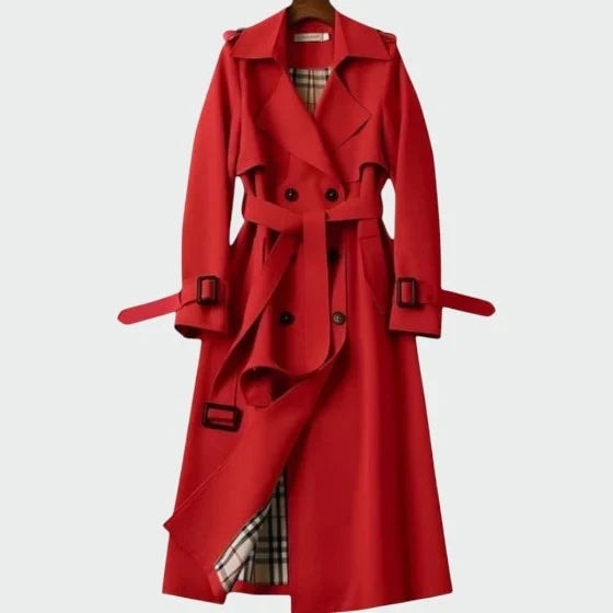 Women's Belted Double-Breasted Long Trench Coat