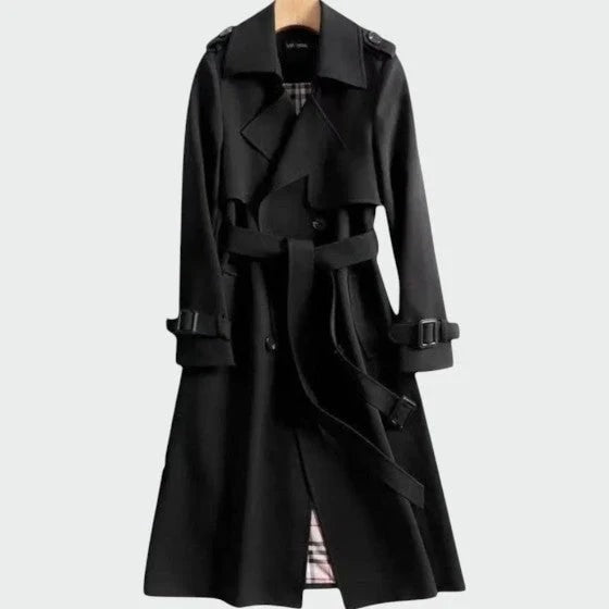 Women's Belted Double-Breasted Long Trench Coat